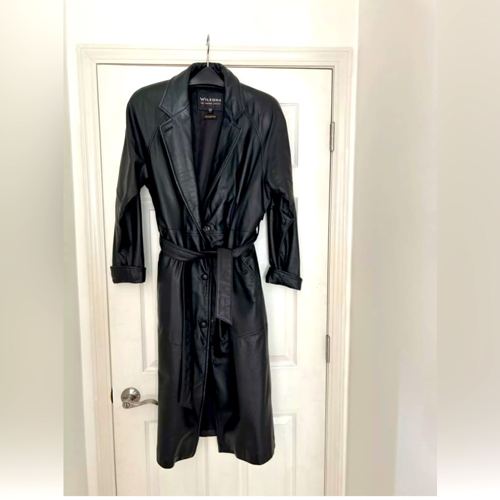Wilson's Small Leather Full Length Thermal Insulation Trench Coat Zip Lining